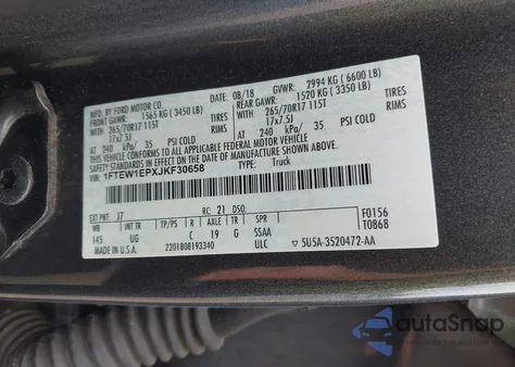 2018 Ford F-150 Xlt z USA, uszkodzony, nr VIN 1FTEW1EPXJKF30658